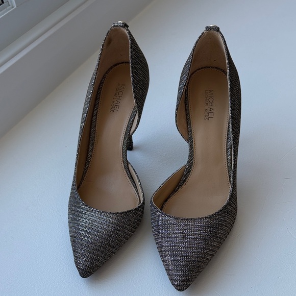 Michael Kors Shoes - Michael Kors Women's metallic mesh Textured Black and Silver Heels